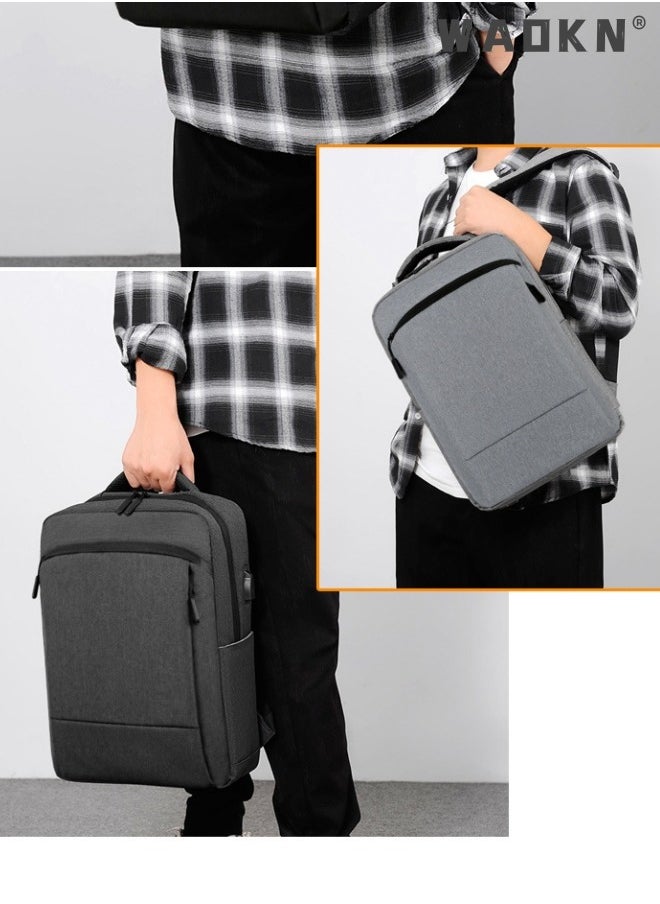 WAOKN - Casual Breathable Large Capacity Oxford School Bag Travel Laptop Backpack Business Rucksack with USB Charging Port Men College School Bag Work Travel Flight Business 15.6" Laptop Dark Grey - Image 1