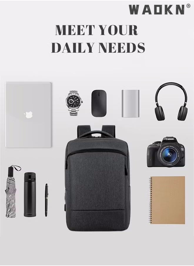 WAOKN Casual Breathable Large Capacity Oxford School Bag Travel Laptop Backpack Business Rucksack with USB Charging Port Men College School Bag Work Travel Flight Business 15.6" Laptop Dark Grey  - Image 5