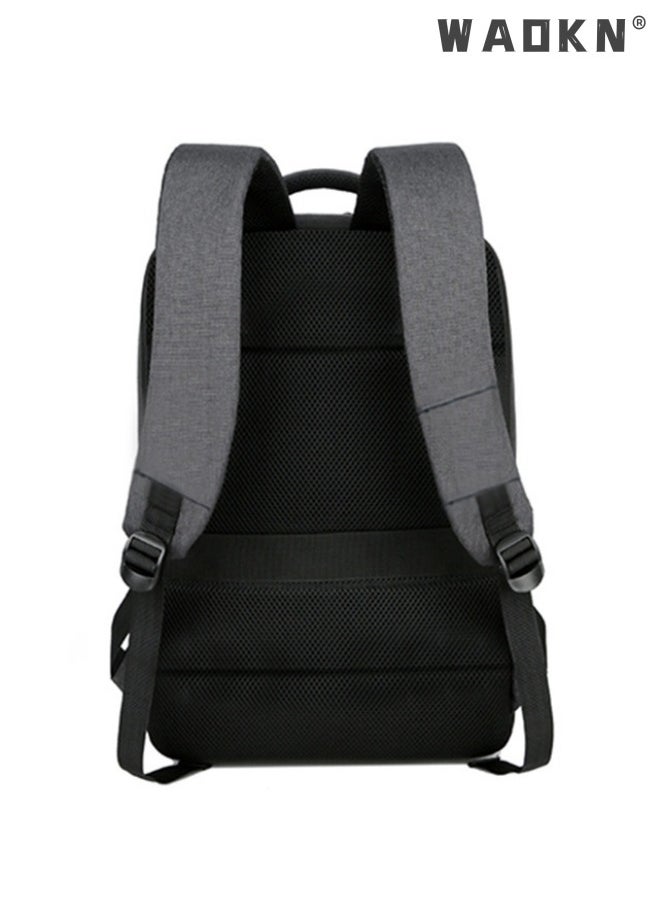 WAOKN - Casual Breathable Large Capacity Oxford School Bag Travel Laptop Backpack Business Rucksack with USB Charging Port Men College School Bag Work Travel Flight Business 15.6" Laptop Dark Grey - Image 1