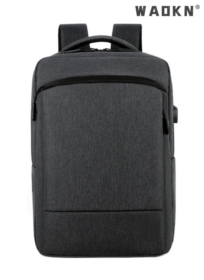 WAOKN - Casual Breathable Large Capacity Oxford School Bag Travel Laptop Backpack Business Rucksack with USB Charging Port Men College School Bag Work Travel Flight Business 15.6" Laptop Dark Grey - Image 1