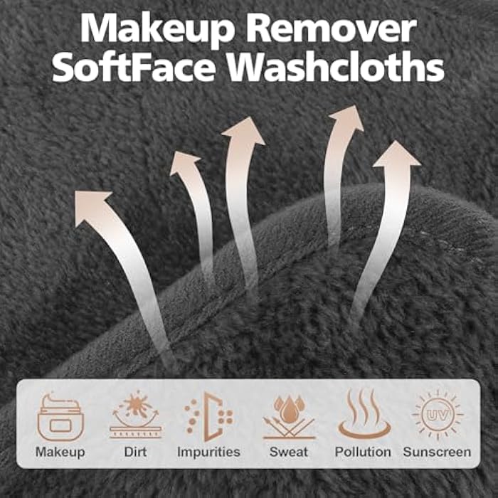 INFICRIME Makeup Remover Cloth, Ultra Soft and Reusable Microfiber Makeup Remover Towels for All Skin Types, Remove Instantly Dirt with Just Water, 6" x 6" Inch, 12 Pack, Grey - Image 2