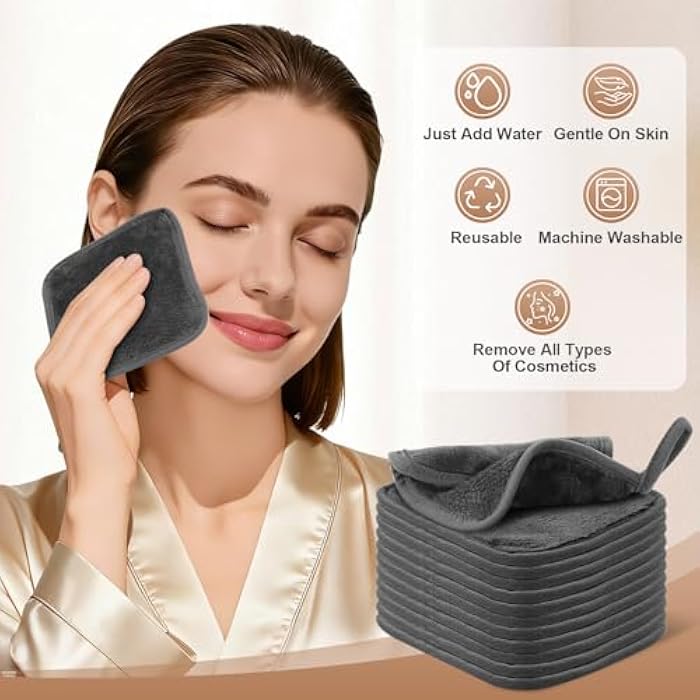 INFICRIME Makeup Remover Cloth, Ultra Soft and Reusable Microfiber Makeup Remover Towels for All Skin Types, Remove Instantly Dirt with Just Water, 6" x 6" Inch, 12 Pack, Grey - Image 5