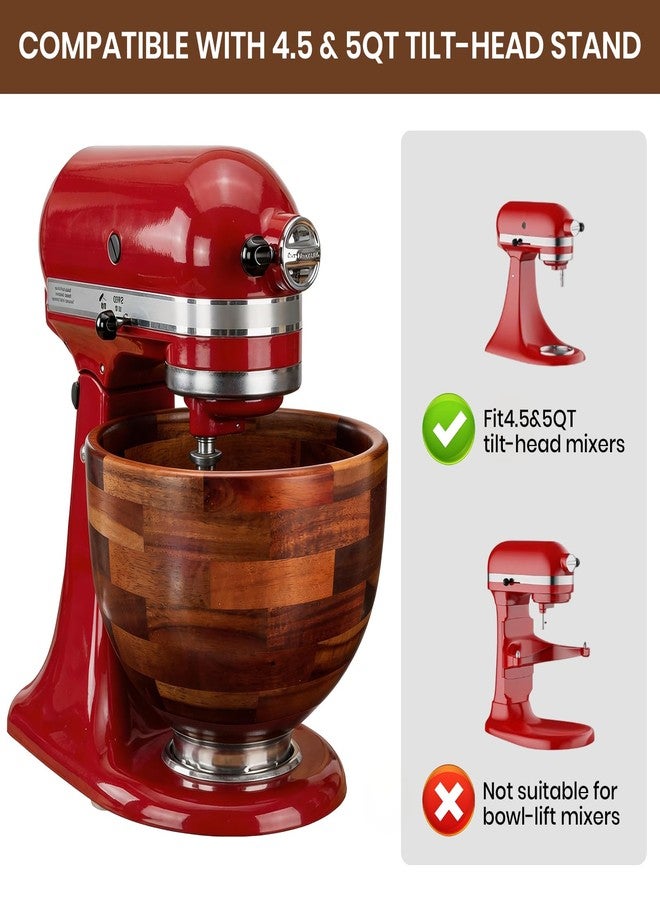 COOBL Wood Mixing Bowl for KitchenAid, 5QT Natural Acacia Wooden Bowl Compatible with KitchenAid 4.5&5 QT Tilt-Head Stand Mixer, with Stainless Steel Locking Base, for Baking & Mixing - Image 4