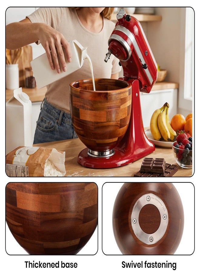 COOBL Wood Mixing Bowl for KitchenAid, 5QT Natural Acacia Wooden Bowl Compatible with KitchenAid 4.5&5 QT Tilt-Head Stand Mixer, with Stainless Steel Locking Base, for Baking & Mixing - Image 5