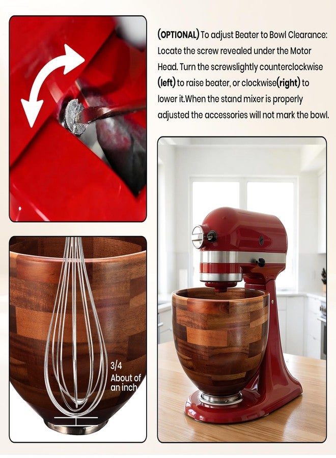 COOBL Wood Mixing Bowl for KitchenAid, 5QT Natural Acacia Wooden Bowl Compatible with KitchenAid 4.5&5 QT Tilt-Head Stand Mixer, with Stainless Steel Locking Base, for Baking & Mixing - Image 2