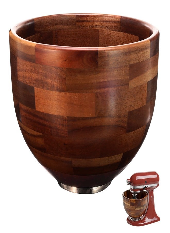 COOBL Wood Mixing Bowl for KitchenAid, 5QT Natural Acacia Wooden Bowl Compatible with KitchenAid 4.5&5 QT Tilt-Head Stand Mixer, with Stainless Steel Locking Base, for Baking & Mixing - Image 1