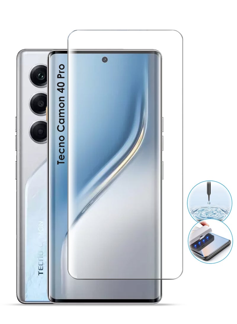Tecno Camon 40 Pro 5G Screen Protector - UV Advanced Full Screen Tempered Glass For Tecno Camon 40 Pro 5G, Full Adhesive UV Curved Case Friendly HD Clarity With Installation Kit, High Transparency, Delicate Touch, Anti-Explosion, Smooth Arc Edges - Image 1