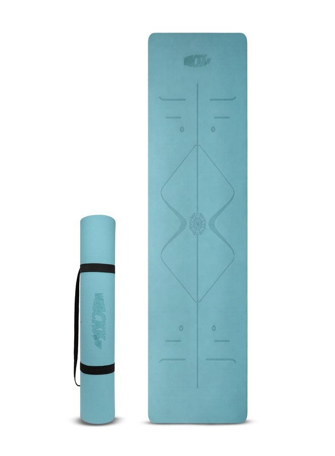 Whackk TPE 8mm Laser Engraved Position Marking Yoga Mat|Fog Blue |Non-Slip Mat ext Thick extra cushioning for knee w. Carry Strap|Lightweight & Eco-Friendly Non Toxic I Exercise and Fitness - Image 1