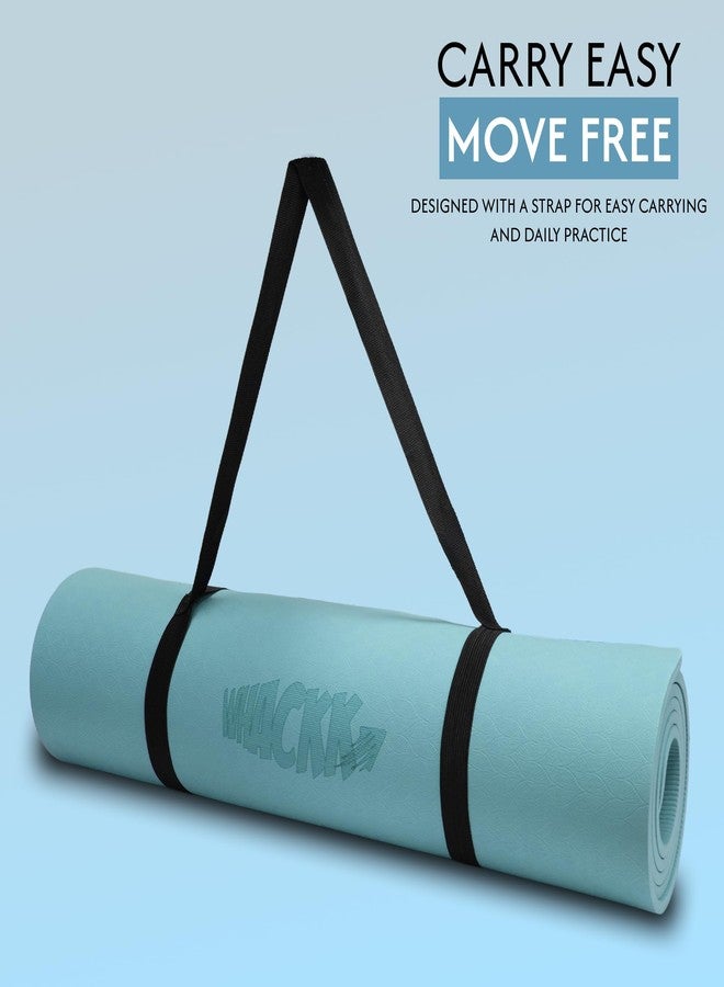 Whackk TPE 8mm Laser Engraved Position Marking Yoga Mat|Fog Blue |Non-Slip Mat ext Thick extra cushioning for knee w. Carry Strap|Lightweight & Eco-Friendly Non Toxic I Exercise and Fitness - Image 4