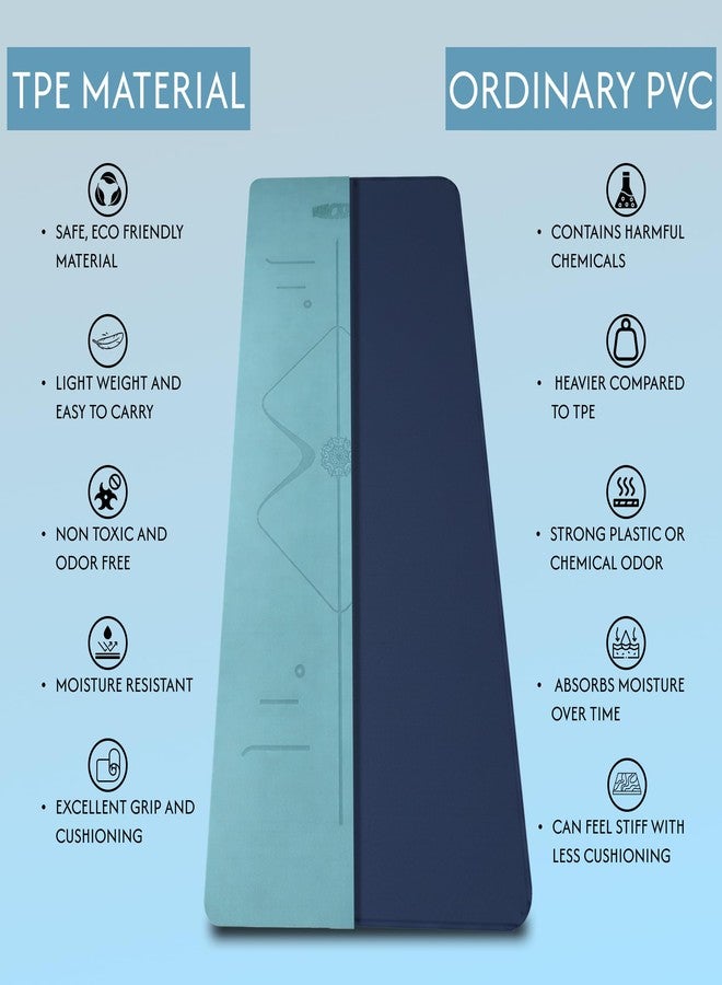 Whackk TPE 8mm Laser Engraved Position Marking Yoga Mat|Fog Blue |Non-Slip Mat ext Thick extra cushioning for knee w. Carry Strap|Lightweight & Eco-Friendly Non Toxic I Exercise and Fitness - Image 3