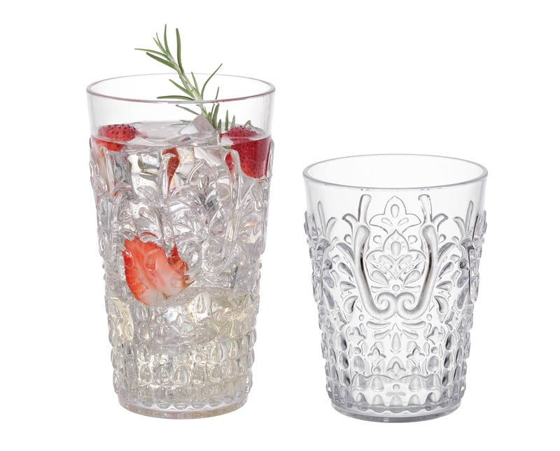 KLIFA BLOIS 152  205 ounce Set of 8 Acrylic Tumbler  Highball Drinking Glasses Cups BPAFree Stackable Plastic Drinkware Dishwasher Safe Vintage Looking Cups Clear