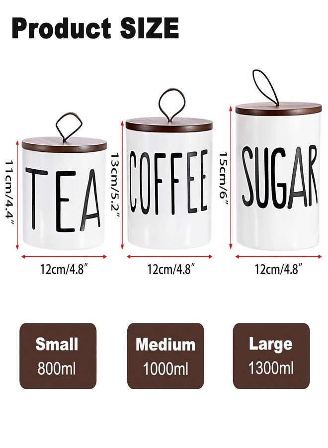 JUXYES Set of 3 Ceramic Canisters Set for Sugar Coffee Tea With Tray, Farmhouse Storage Containers Sets with Lids Decorative Storage Pots White Ceramic Storage Jar for Kitchen Dining Counter, S, M, L - Image 2