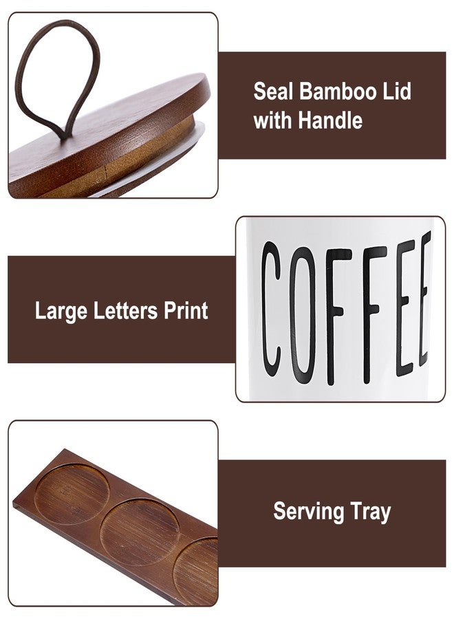 JUXYES Set of 3 Ceramic Canisters Set for Sugar Coffee Tea With Tray, Farmhouse Storage Containers Sets with Lids Decorative Storage Pots White Ceramic Storage Jar for Kitchen Dining Counter, S, M, L - Image 4