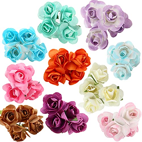 CCINEE 100pcs 35 Inch Assorted Colors Mini Paper Flowers Artificial Paper Flowers for Crafts and Decoration 10 Colors