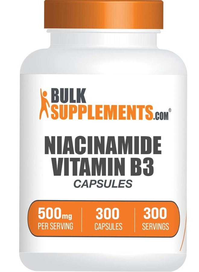 BULKSUPPLEMENTS.COM .com Niacinamide Capsules - Niacinamide Supplement, Vitamin B3 Supplement, Niacinamide 500mg - Gluten Free, 1 Capsule per Serving, 300 Capsules (Pack of 1) - Image 1
