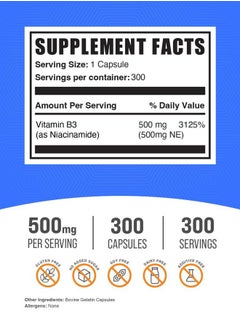 BULKSUPPLEMENTS.COM .com Niacinamide Capsules - Niacinamide Supplement, Vitamin B3 Supplement, Niacinamide 500mg - Gluten Free, 1 Capsule per Serving, 300 Capsules (Pack of 1)  - Image 2