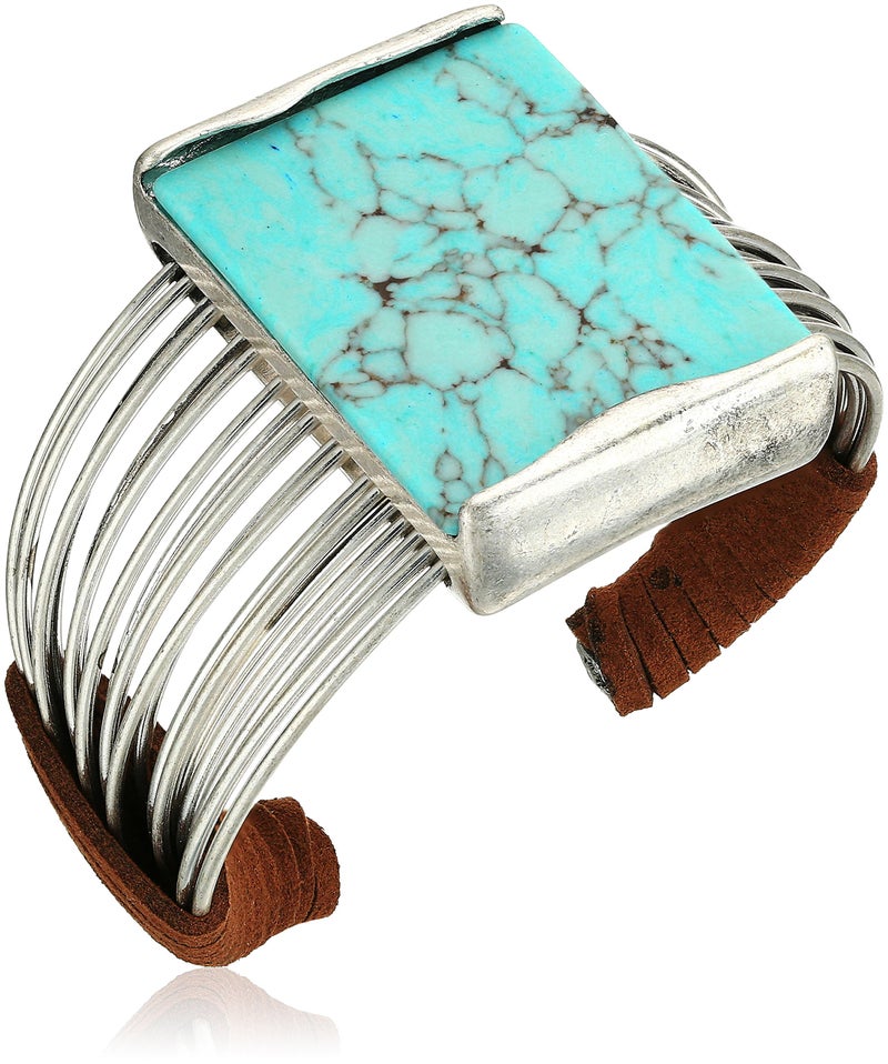 Robert Lee Morris Soho Womens Turquoise Stone Cuff Bracelet, Turquoise/Silver - Image 4