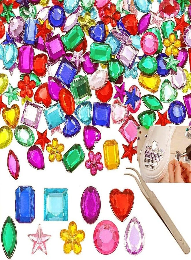 DIY Crafts أعمال يدوية 140 قطعة، أحجام مختلطة، أحجار كريمة أكريليك مسطحة الظهر لأحجار الزينة للفنون والحرف، أشكال، 10-15 مم (140 قطعة، أحجام مختلطة) - Image 1