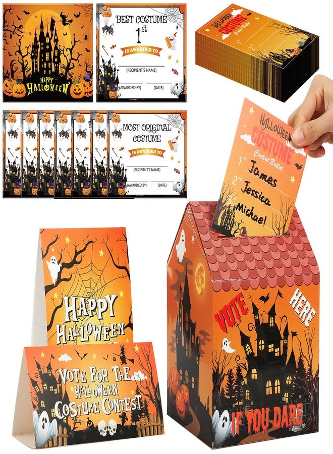gisgfim 74Pcs Halloween Costume Contest Ballot Box Voting Box with Slot, 64 Voting Ballots Card 7 Winner Certificates 2 Table Signs kit for Halloween Costume Vote Awards Dress up Game Party Decoration - Image 1