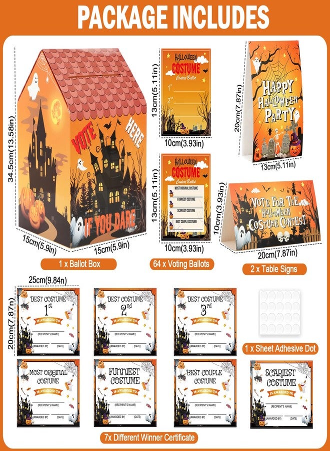 gisgfim 74Pcs Halloween Costume Contest Ballot Box Voting Box with Slot, 64 Voting Ballots Card 7 Winner Certificates 2 Table Signs kit for Halloween Costume Vote Awards Dress up Game Party Decoration - Image 2