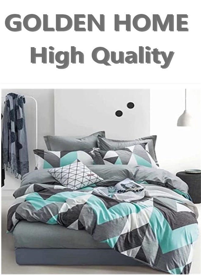 GOLDEN HOME طقم غطاء لحاف بنمط مخطط مكون من 6 قطع مقاس كينج/كوين/مفرد. تتضمن المجموعة 1 غطاء لحاف، 1 ملاءة سرير جاهزة، 4 أكياس وسائد  - Image 1
