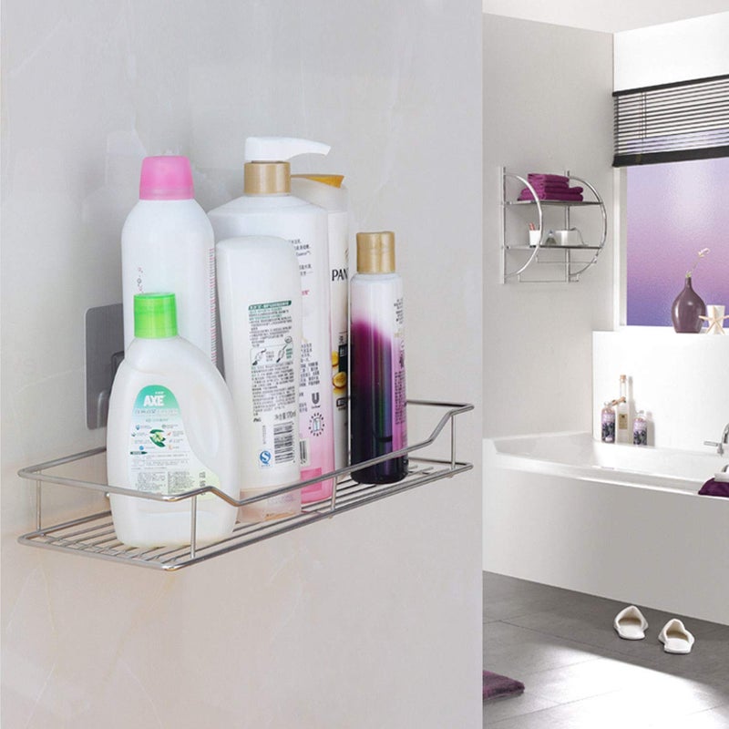 ZIZLY Adhesive Shower Caddy Bathroom Shelves Holder with Shelf Storage, Wall Basket for Kitchen & Bathroom Accessories, Stainless Steel, Rustproof No Drilling - Image 4