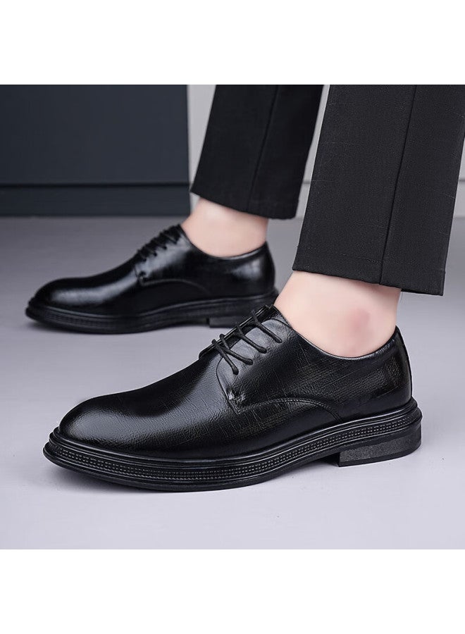Beioutu Men's Business Casual Shoes With Lace-up Trendy Thick Sole Wear-resistant Formal Shoes Wedding Shoes 12359 Black 40 - Image 2
