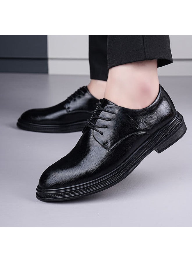 Beioutu Men's Business Casual Shoes With Lace-up Trendy Thick Sole Wear-resistant Formal Shoes Wedding Shoes 12359 Black 40 - Image 3