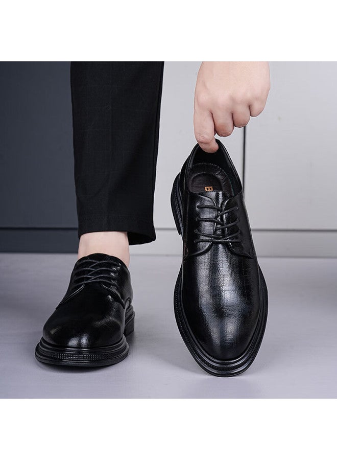 Beioutu Men's Business Casual Shoes With Lace-up Trendy Thick Sole Wear-resistant Formal Shoes Wedding Shoes 12359 Black 40 - Image 1