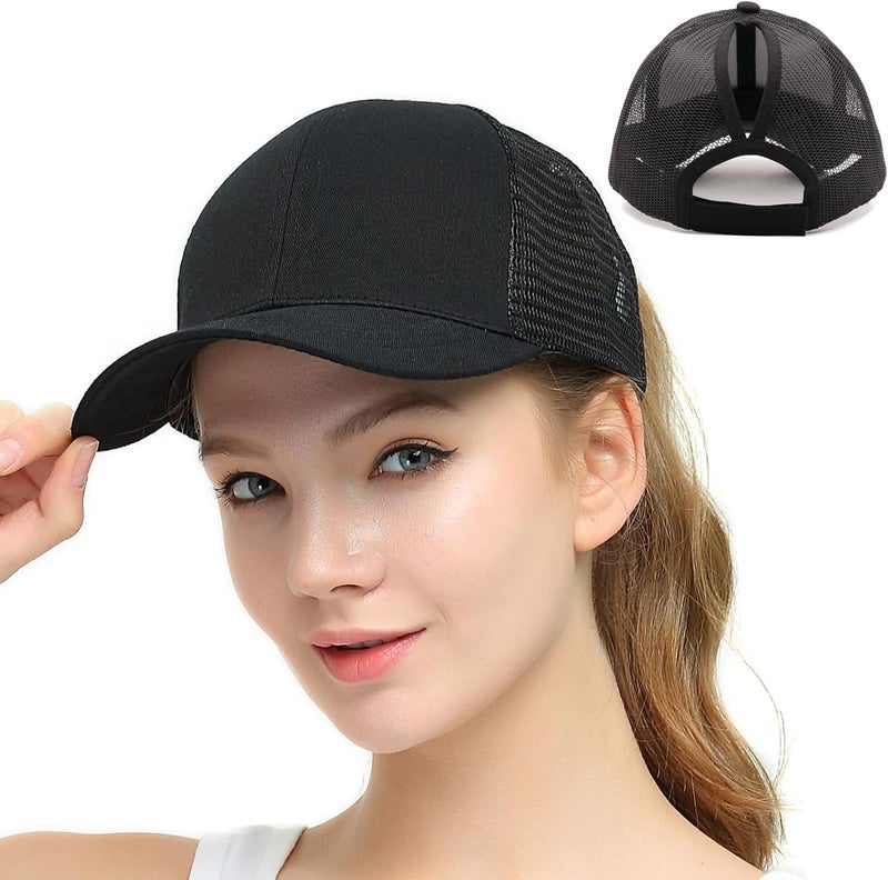 ProMindFun Womens Pony Hat High Ponytail Baseball Cap Girls Messy Bun Caps Camouflage Trucker Bad Hair Day Adjustable Dad Hat - Image 1