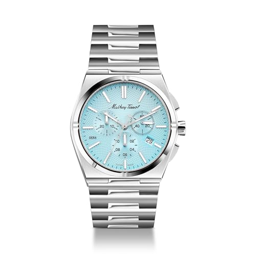 Mathey-Tissot Swiss Made Zeus Chrono Stainless Steel Blue Dial Quartz Men's Analogue Silver Strap Watch - H118Chsk - Image 1
