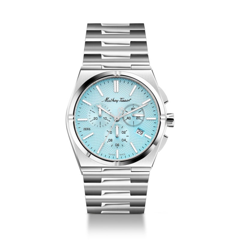 Mathey-Tissot Swiss Made Zeus Chrono Stainless Steel Blue Dial Quartz Men's Analogue Silver Strap Watch - H118Chsk - Image 5