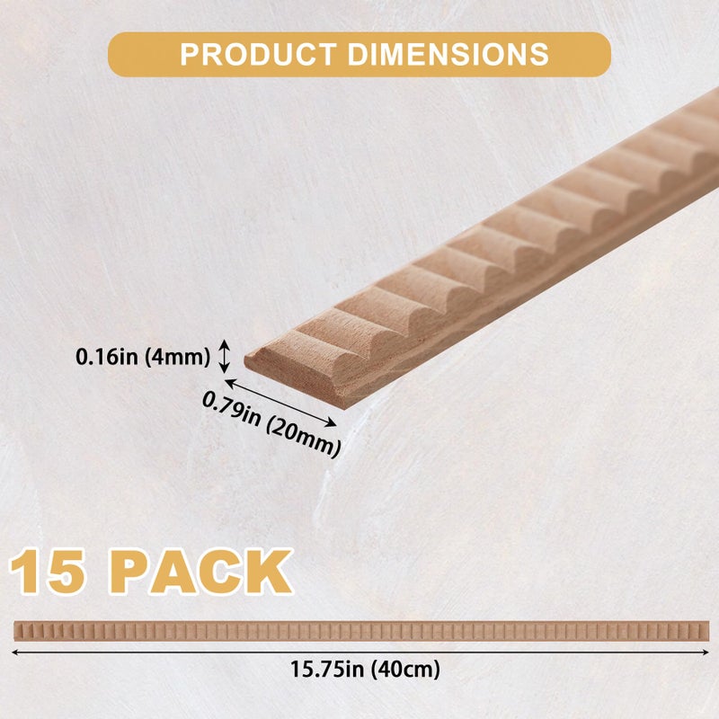 Soengsau 15-Pack 15.75" Unfinished Wood Reeded Trim - Easy to Paint, Cute Decorative Molding DIY Craft for Furniture Frame, Mirror Edge, Wall, Door, Closet, Dresser, Shelf - Image 2