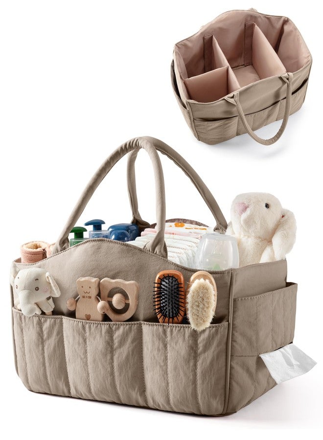 Marscamd Quilted Baby Diaper Caddy with Detachable Dividers and Wipes Pocket, Lightweight Baby Caddy Organizer with Handles and 8 Pockets for Baby Stuff, Camel - Image 1
