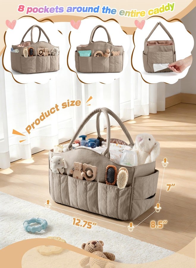Marscamd Quilted Baby Diaper Caddy with Detachable Dividers and Wipes Pocket, Lightweight Baby Caddy Organizer with Handles and 8 Pockets for Baby Stuff, Camel - Image 2
