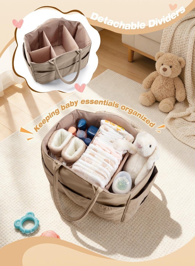 Marscamd Quilted Baby Diaper Caddy with Detachable Dividers and Wipes Pocket, Lightweight Baby Caddy Organizer with Handles and 8 Pockets for Baby Stuff, Camel - Image 3