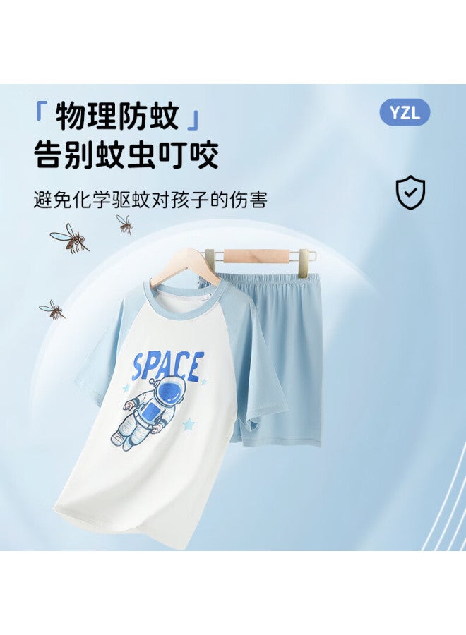 Yuzhaolin Boys' Cotton Summer Thin Short Sleeve Pajamas Set For Boys With Shorts For Big Kids Full Cotton Air-conditioned Home Wear Suit - Image 1