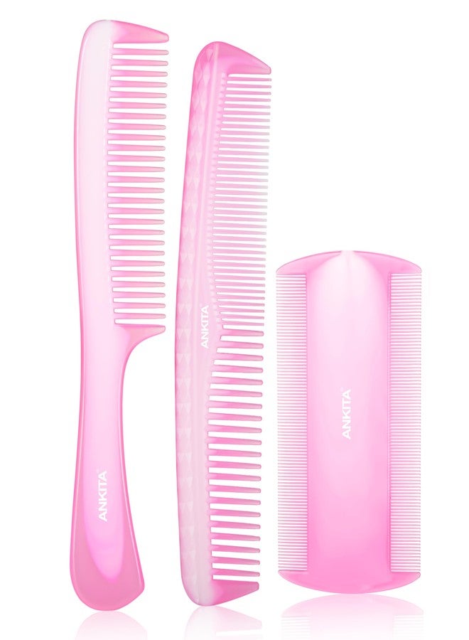 Ankita Hair Comb Set of 2|Hair Styling Comb For Grooming |Hair Comb For Men and Women|(2in1 Set) & Ankita Lice Comb|Nits Removal Comb Narrow Teeth Plastic|Lice Remover Dandruff Dust Double Sided Teath|Tick Removal Tool|Narrow Teeth Comb for Kids, Women and Men, Color May Vary - Image 1
