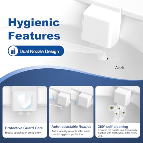 Hibbent UltraSlim Bidet Attachment for Toilet NonElectric Self Cleaning Bidet Toilet Seat Adjustable Fresh Cold Water Pressure Bidet Sprayer Retractable Dual Nozzles for Rear Feminine Wash - Image 3