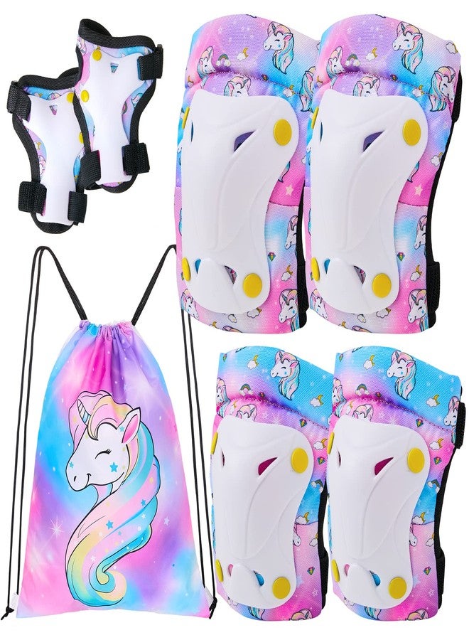 FIODAY Knee Pads for Kids Toddler Knee Pads and Elbow Pads Wrist Guards with Drawstring Bag Adjustable Protective Gear Set for Girls Boys Skating Cycling Skateboard Scooter,3-8 Years,Colorful - Image 1