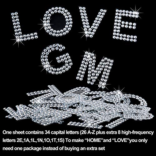 Zonon 136 Pieces Rhinestone Iron-on Letter Large Glitter Bling Alphabet Sticker Crystal Gemstone Border Self-Adhesive 34 Letters Sticker for Art Craft Clothing Fabric(Silver) - Image 3