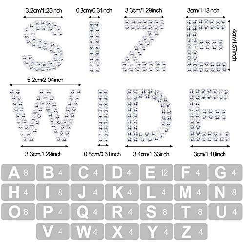 Zonon 136 Pieces Rhinestone Iron-on Letter Large Glitter Bling Alphabet Sticker Crystal Gemstone Border Self-Adhesive 34 Letters Sticker for Art Craft Clothing Fabric(Silver) - Image 2