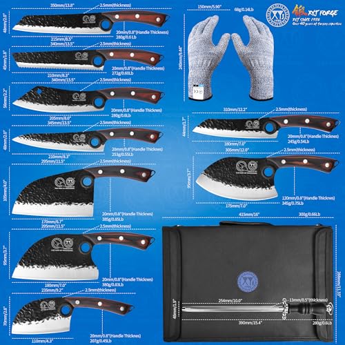 XYJ Professional Serbian Chef Knife Set with Roll Bag, Japanese Culinary Knives, Meat Cleaver, Kitchen Chopping Knife, and Protective Sleeves, Perfect for Home Cooking or Outdoor Camping (13) - Image 2
