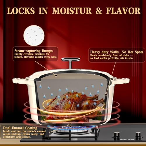 DUTZUN Enameled Cast Iron Dutch Oven - 5QT Dutch Oven Pot with Crab Lid & Oversized Knob & Ergonomic Handles - Heavy Duty Cookware for Braising, Stews, Roasting, Bread Baking - Cream White - Image 5