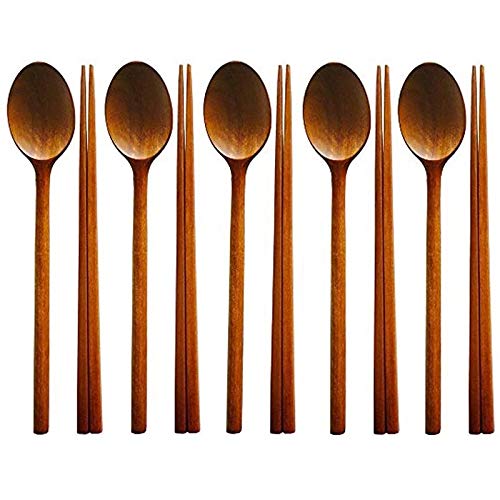 kkhouse 5 Set of Spoons and Chopsticks Handmade Cutlery Tableware Spoons Wooden Korean Jujube Tree Dinnerware Sets Combinations Utensil - Image 1