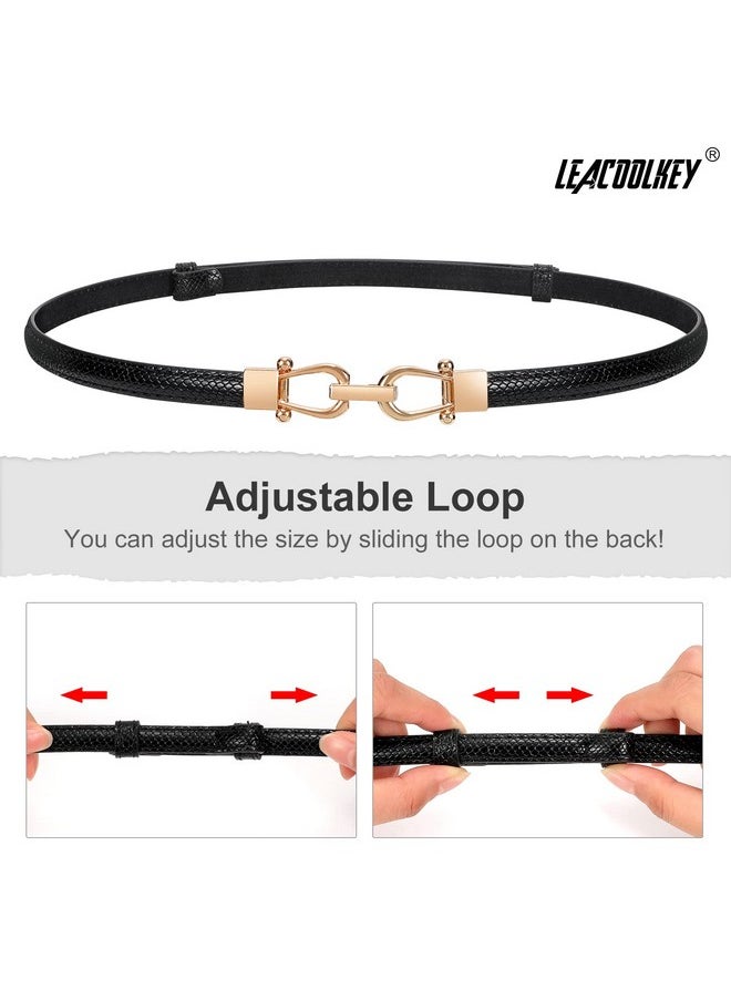 LEACOOLKEY - Women Skinny Waist Belt With Gold Buckle Adjustable Leather Thin Waist Belt For Dress - Image 1