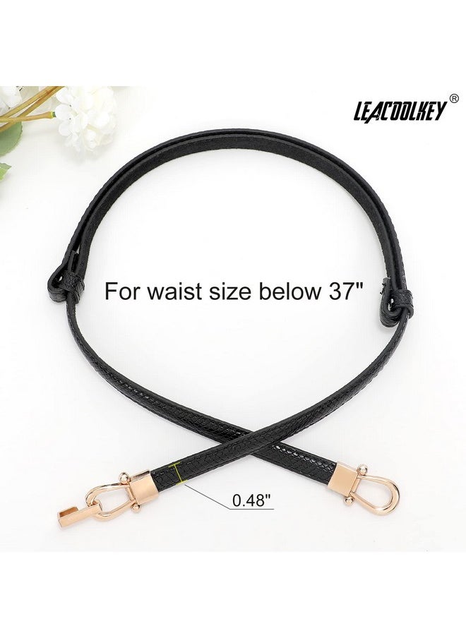 LEACOOLKEY - Women Skinny Waist Belt With Gold Buckle Adjustable Leather Thin Waist Belt For Dress - Image 1