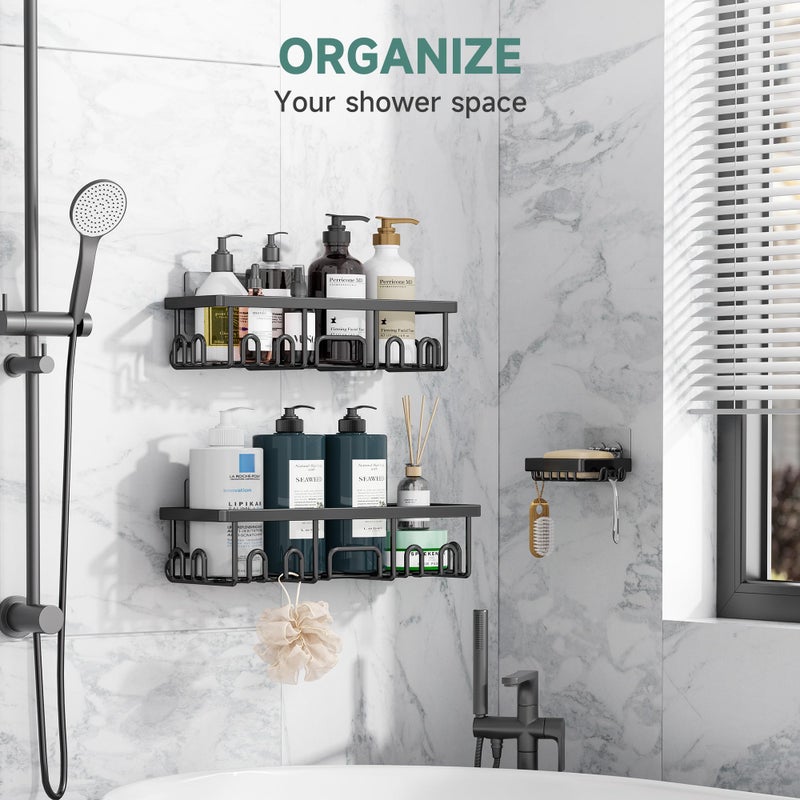 Veken Shower Caddy 3-Pack, Advanced Rustproof Design, No Drilling Adhesive Shelves, Rack with Soap Holder, Large Capacity Bathroom Organizers and Storage, Wall-Mounted Kitchen & Home Decor, Black - Image 3