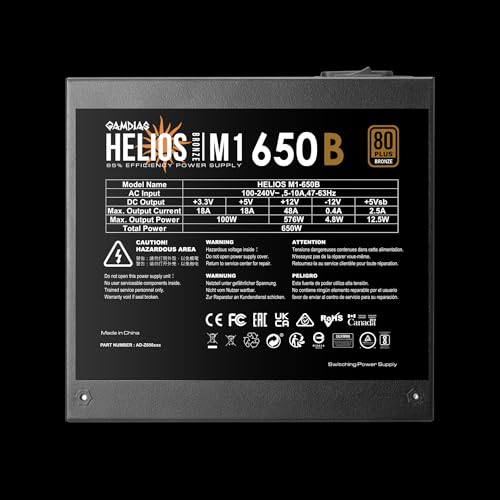 GAMDIAS Helios M1 650B Power Supply Unit, 650W, 80 Plus Bronze, Non-Modular, ATX 12V V2.4, Support C6/C7 Power State, 120mm Hydraulic Bearing Fan, Flat Black Cables - 3 Year Warranty - Image 4