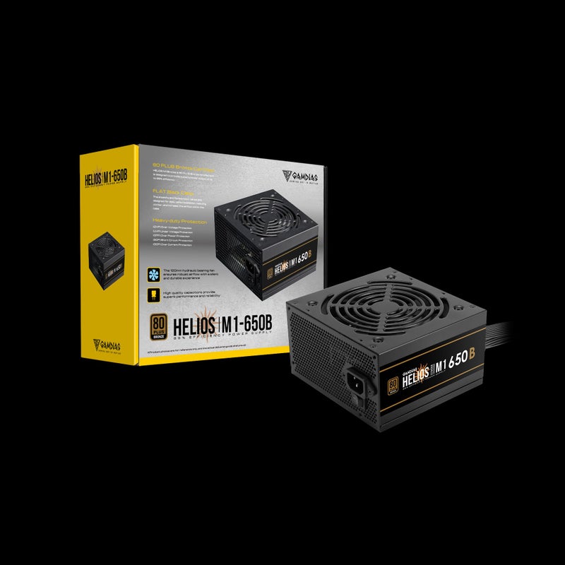 GAMDIAS Helios M1 650B Power Supply Unit, 650W, 80 Plus Bronze, Non-Modular, ATX 12V V2.4, Support C6/C7 Power State, 120mm Hydraulic Bearing Fan, Flat Black Cables - 3 Year Warranty - Image 5